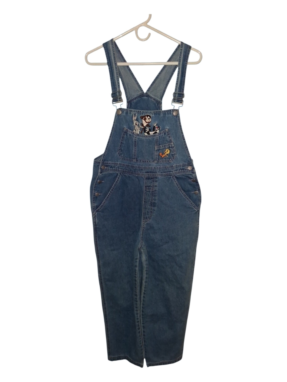 Vintage Looney Tunes Denim Overalls Warner Bros Studio Adult M Bugs Bunny Tweety - Picture 7 of 14